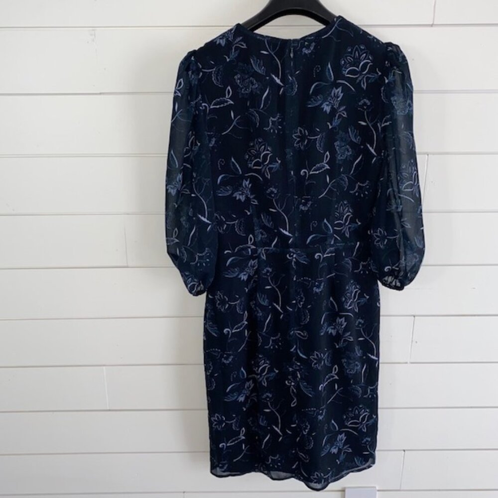 Halogen Faux Wrap Floral Chiffon Dress in Bali Black – V-Neck, Short Sleeve SM - Picture 3 of 8